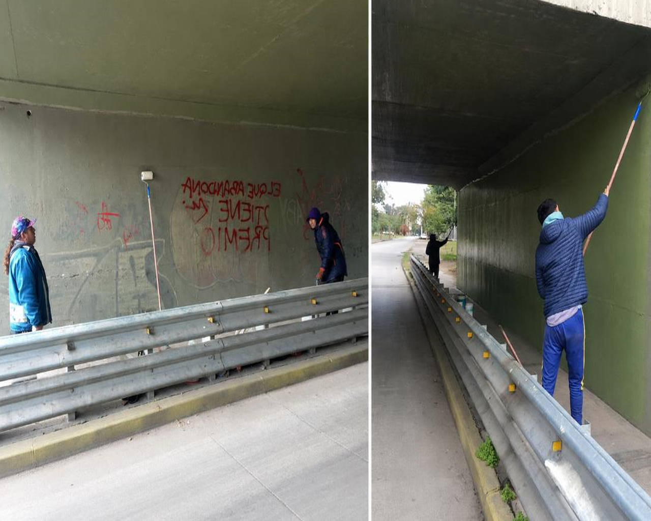 En el marco del mantenimiento del Parque Aguirre, se repintaron los muros del ingreso por el paso bajo nivel de calle Salta, tras actos de vandalismo con graffitis.